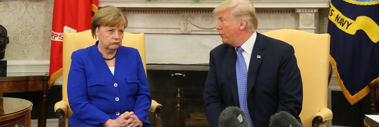 Bundeskanzlerin Angela Merkel und US-Präsident Donald Trump am 27. April 2018 im Oval Office des Weißen haus © Kay Nietfeld/dpa Bundeskanzlerin Angela Merkel und US-Präsident Donald Trump am 27. April 2018 im Oval Office des Weißen haus © Kay Nietfeld/dpa