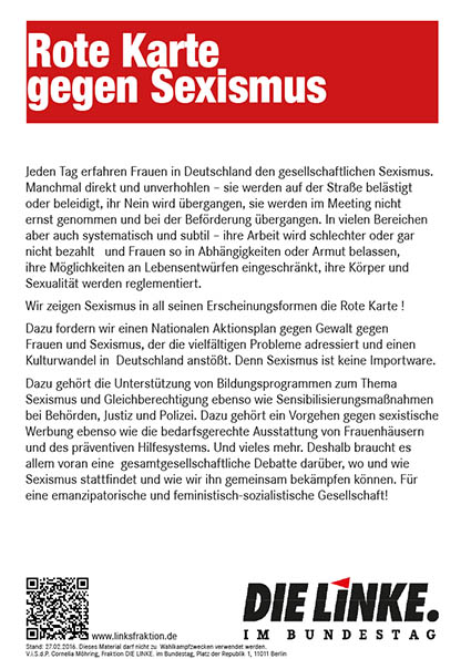 Cover Flugblatt rote Karte gegen Sexismus